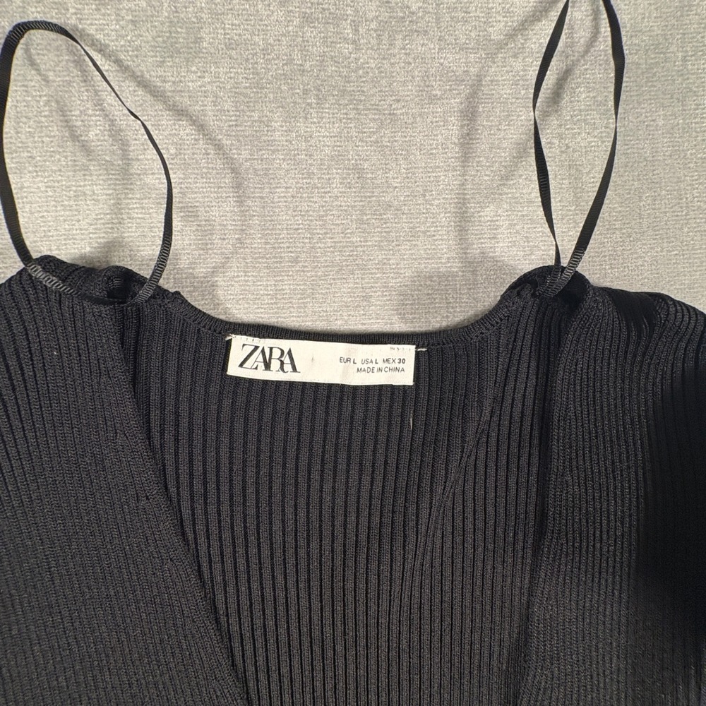 Zara Womens Black Ribbed Knit Button Down Midi Dress Long Sleeve Size L - Picture 9 of 14